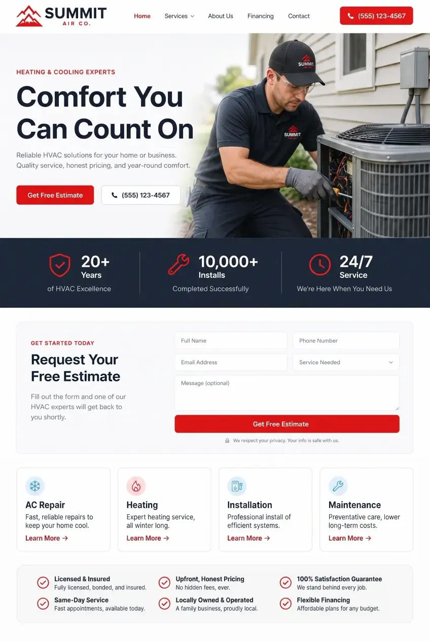 Custom website design for an HVAC company