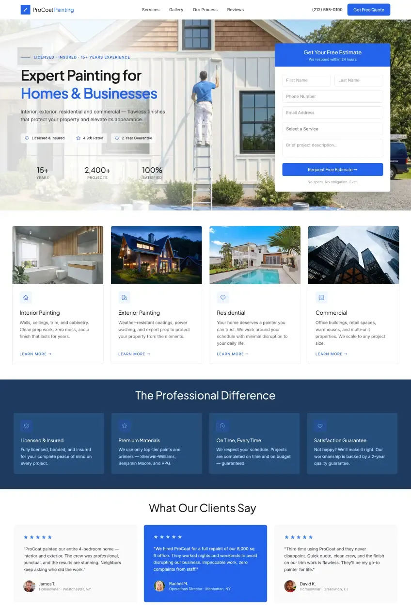 Custom website design for a painting company