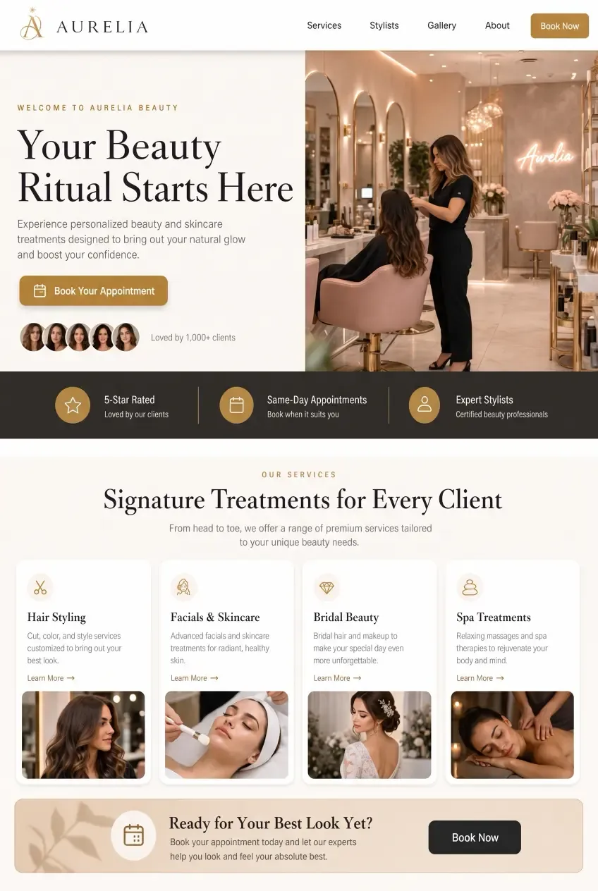 Custom website design for a hair salon