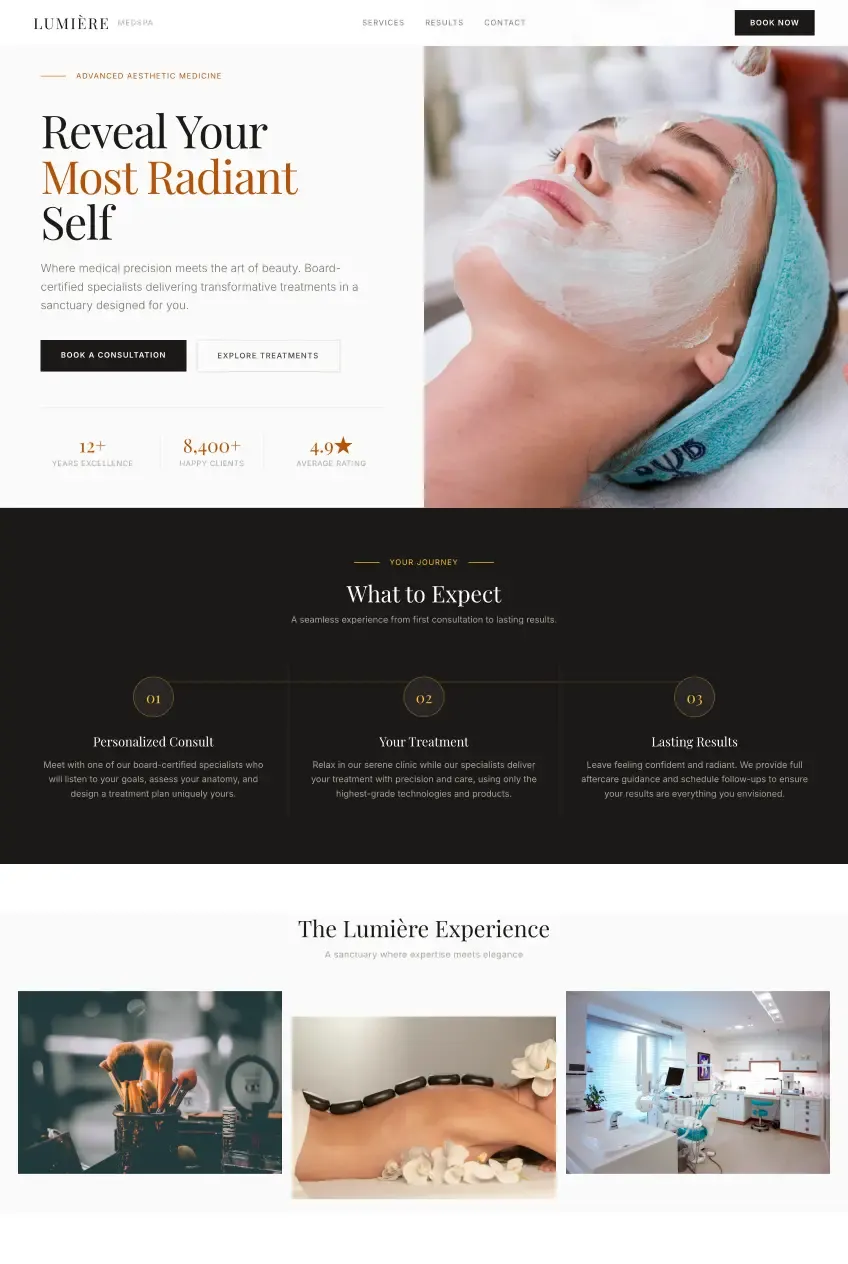 Custom website design for a spa business